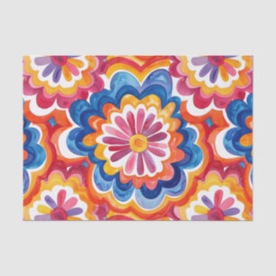 Orange Blue Pink Watercolor Retro Groovy Flowers Tissue Paper