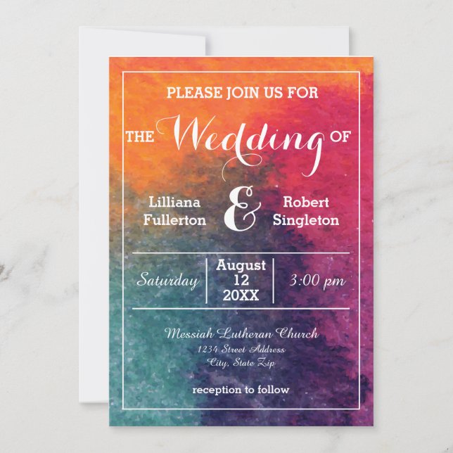 Orange Blue Pink Watercolor - Wedding Invitation (Front)