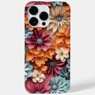 ORANGE BLUE PINK WHITE 3-D LOOK FLOWERS Case-Mate iPhone 14 PRO MAX CASE