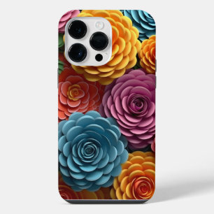 ORANGE BLUE PINK WHITE 3-D LOOK FLOWERS iPhone 14 PRO MAX CASE