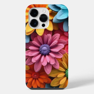 ORANGE BLUE PINK WHITE 3-D LOOK FLOWERS iPhone 14 PRO MAX CASE