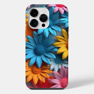ORANGE BLUE PINK WHITE 3-D LOOK FLOWERS iPhone 14 PRO MAX CASE