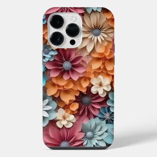 ORANGE BLUE PINK WHITE 3-D LOOK FLOWERS iPhone 14 PRO MAX CASE