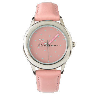 Orange blue polka dots abstract add name text t th watch