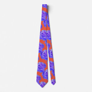 Orange Blue Purple Floral Rose Modern Colourful Tie