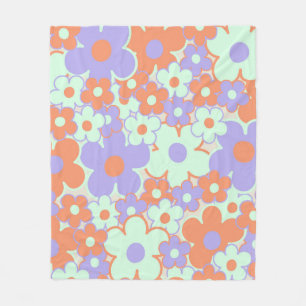 Orange Blue Purple Tropical Floral Botanical  Fleece Blanket