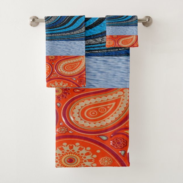 Orange Blue Red Bathroom Towel Sets (Insitu)