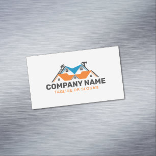 Orange Blue Roofing Remodeling House Building Magnetic Business Card