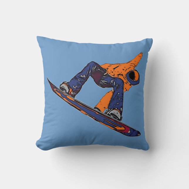 Orange blue rush snowboarder artistic pillow (Front)