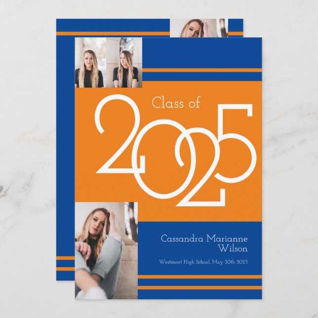 Orange Blue School Colors Graduation Announcement (Front/Back)