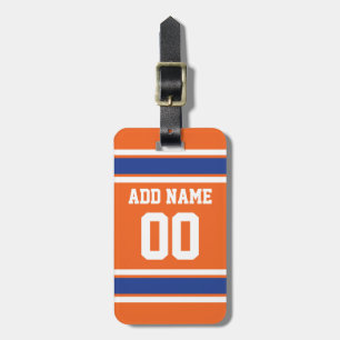 Orange Blue Sports Jersey with Name and Number Luggage Tag