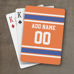 Orange Blue Sports Jersey with Name and Number Playing Cards