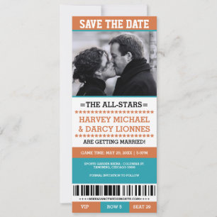 Orange & Blue Sports Ticket Save the Date