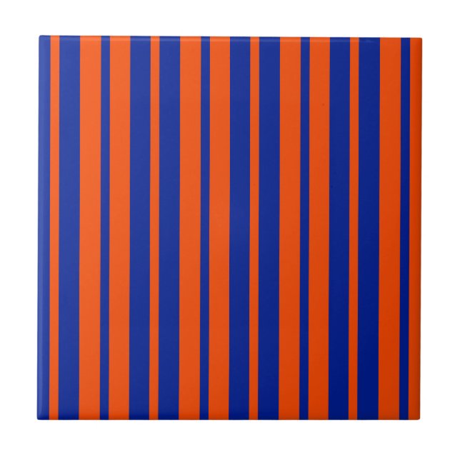Orange Blue Stylish Stripes Pattern Design  Tile (Front)