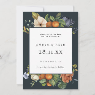 Orange Blue Summer Floral Botanical Boho Save The Date