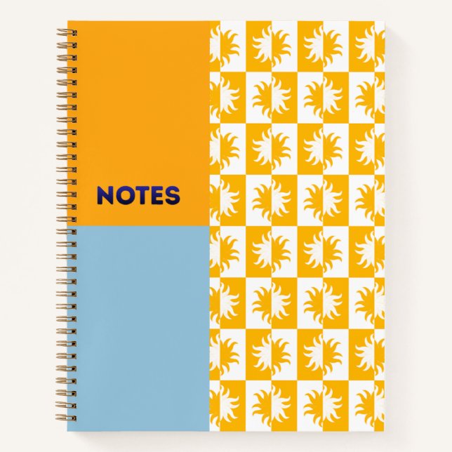 Orange Blue Sunburst Chequerboard Notebook - L (Front)