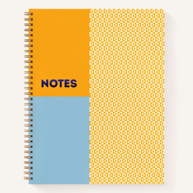 Orange Blue Sunburst Chequerboard Notebook - S (Front)