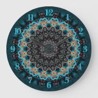 Orange Blue Teal Black Mandala Boho Art