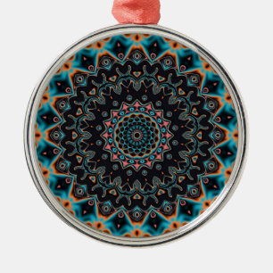 Orange Blue Teal Black Mandala Boho Art Metal Tree Decoration