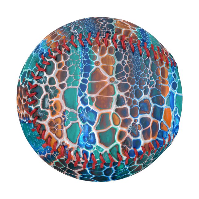 Orange Blue Teal Stained Glass Abstraction Baseball (Front Left)