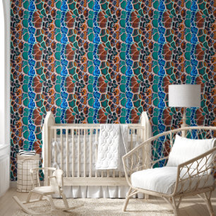 Orange Blue Teal Stained Glass Abstraction Pattern Wallpaper