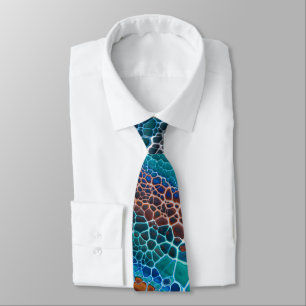 Orange Blue Teal Stained Glass Abstraction Tie