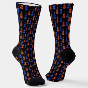 Orange Blue Violin Pattern Socks