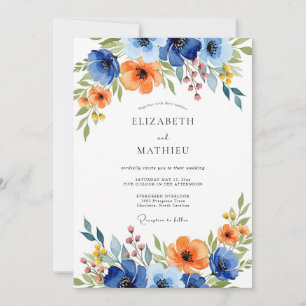 Orange Blue Vivid Floral Wedding Invitation