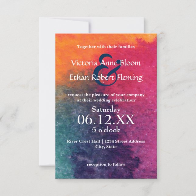 Orange Blue Watercolor - 3x5 Wedding Invitation (Front)
