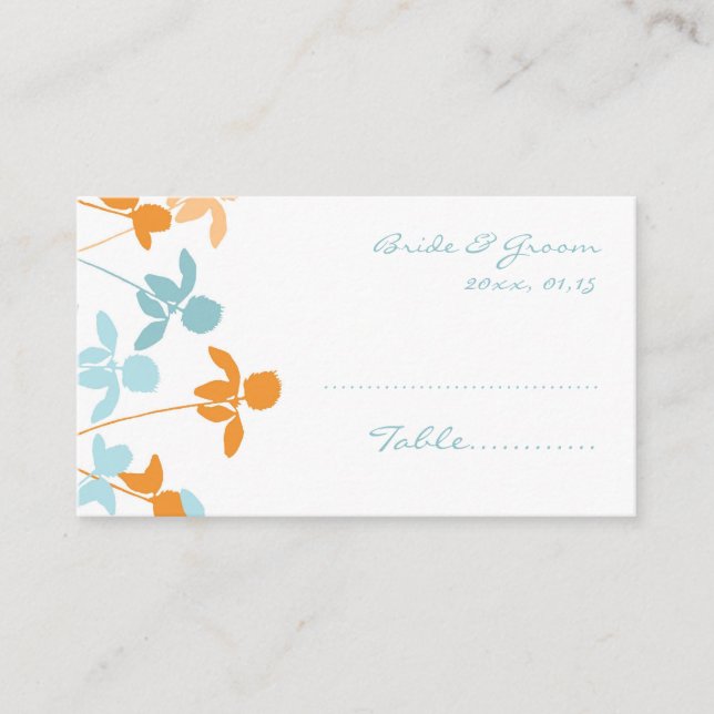 Orange Blue Wedding Table Place Setting Cards (Front)