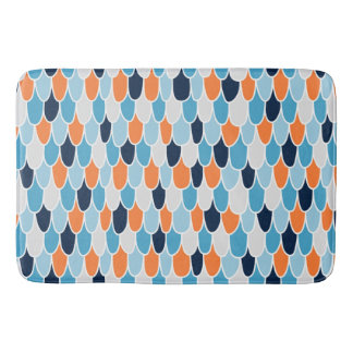 ORANGE BLUE WHITE MERMAID SCALE PATTERNS BATH MAT