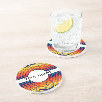 Orange blue windmill abstract design coaster