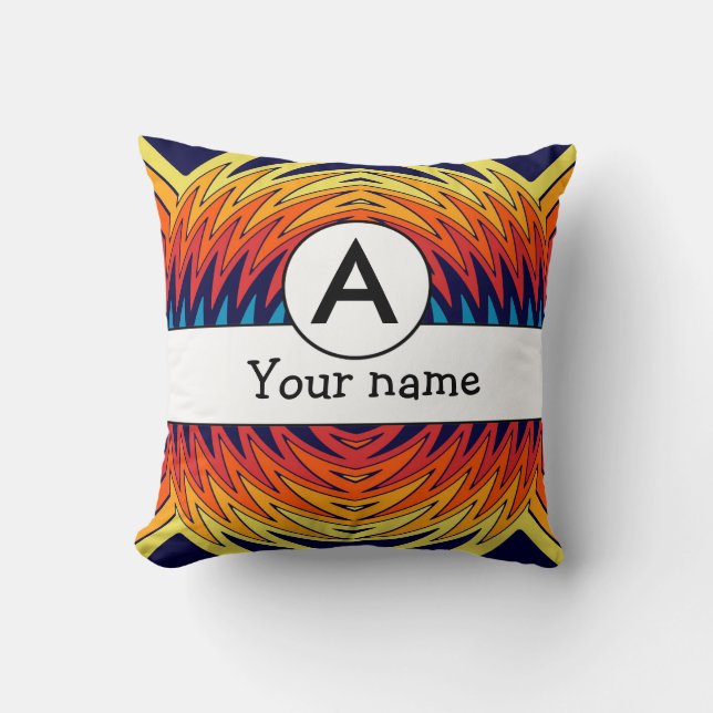 Orange blue windmill abstract design cushion (Front)