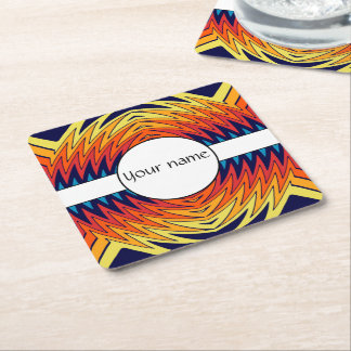 Orange blue windmill abstract design square paper coaster