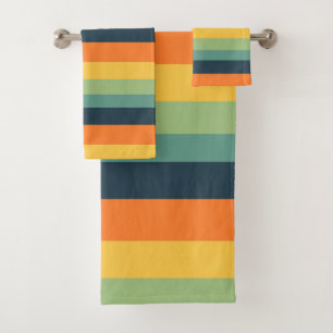 Orange, blue, yellow and green stripes bath towel set