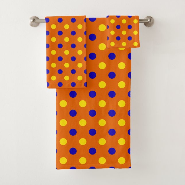Orange Blue Yellow Polka Dots Design  Bath Towel Set (Insitu)