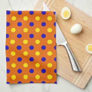 Orange Blue Yellow Polka Dots Design  Tea Towel