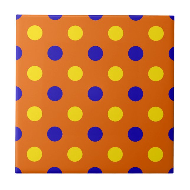 Orange Blue Yellow Polka Dots Design  Tile (Front)