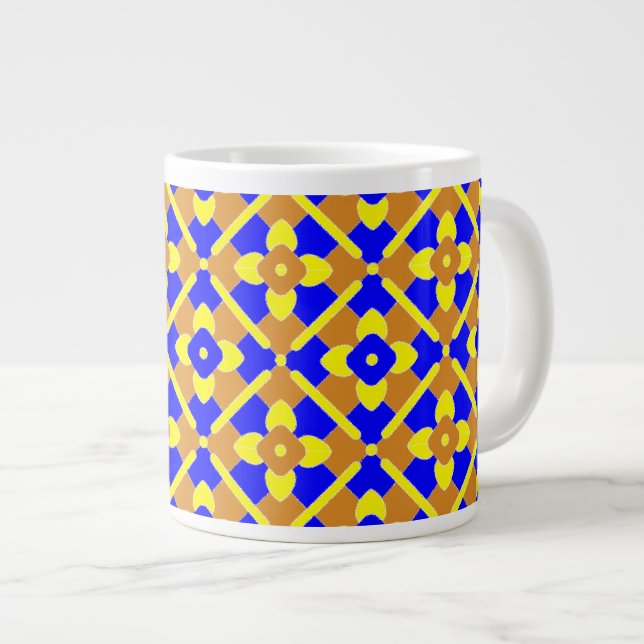 Orange Blue Yellow Spanish Style Tile Pattern Large Coffee Mug (Front Right)