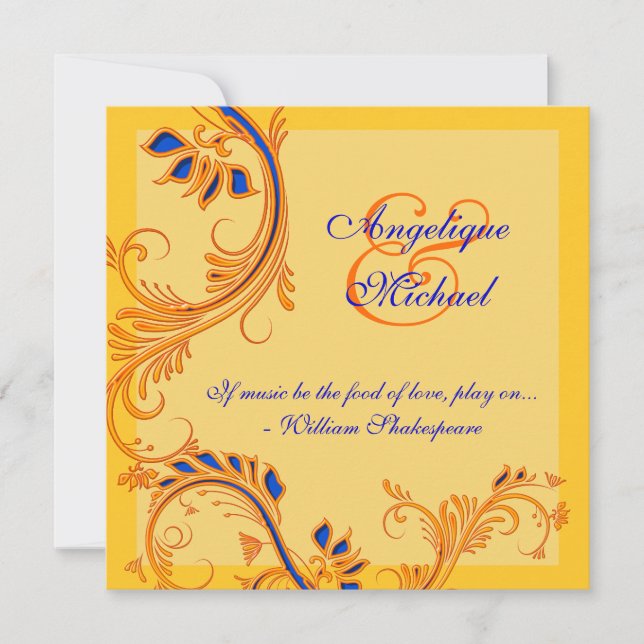 Orange blue yellow wedding anniversary engagement invitation (Front)
