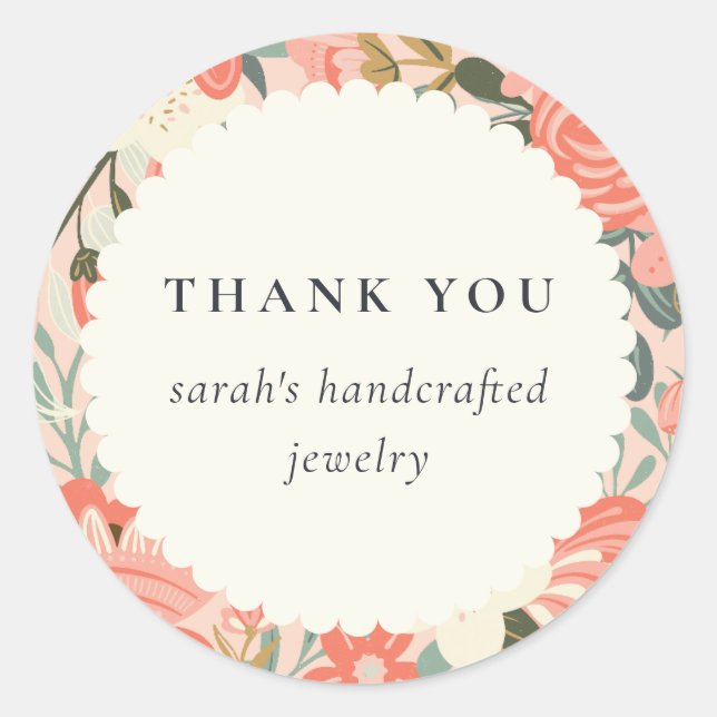 Orange Blush Ambrosia Floral Thank You Business Classic Round Sticker (Front)