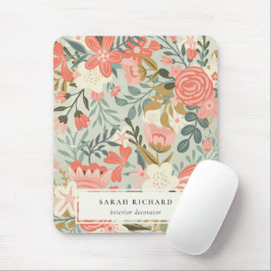 Orange Blush Teal Blue Green Lace Ambrosia Floral Mouse Pad