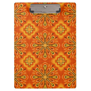 Orange Boho Abstract Flower Pattern Decorative Clipboard