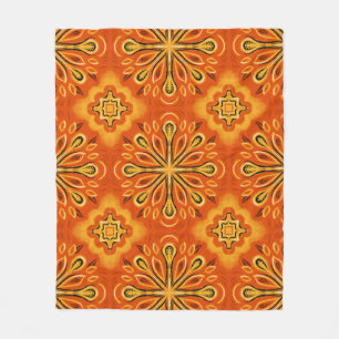 Orange Boho Abstract Flower Pattern Decorative Fleece Blanket