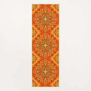 Orange Boho Abstract Flower Pattern Decorative Yoga Mat