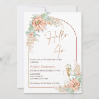 Orange Boho Cactus 40th Birthday Party Invitation