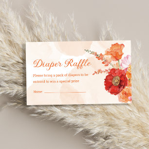 orange boho chic floral diaper raffle baby shower enclosure card
