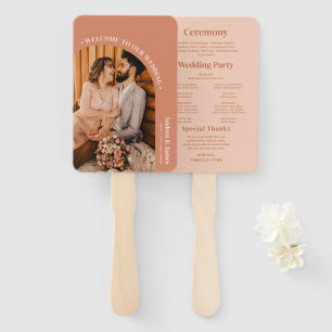 Orange Boho Disco Photo Wedding Program Hand Fan