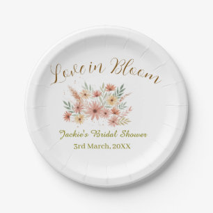 Orange boho love in Bloom bridal shower name retro Paper Plate