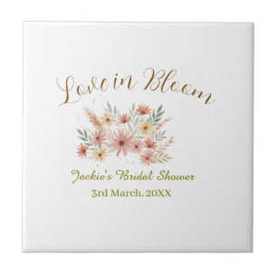 Orange boho love in Bloom bridal shower name retro Tile